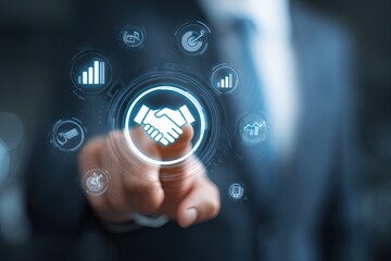 Digital Handshake Icon - Business Agreement and Partnership Concept.