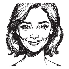 Beautiful Woman Doodle Black and White Illustration Fashion Girl Portrait Line Art Sketch Vector