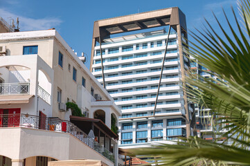 Modern architecture rising above traditional buildings in Limassol, Cyprus