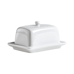 Fototapeta premium White ceramic butter dish with lid isolated on transparent background