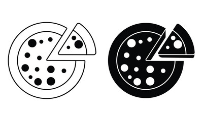 Slice of pizza. Fast food sign. Pizza icon Flat vector silhouette. Pepperoni slice symbol. Round Pizzeria symbol. Vector illustration.