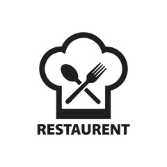 Chef Hat with Spoon and Fork Logo Symbol in Black and White Design