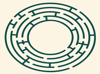 Circular maze with green lines and cream background