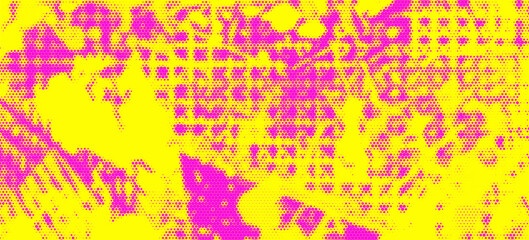 Neon colored urban punk background with halftone texture, paint drops and splashes. Bright pink and yellow colored banner design. Modern grunge background with hand drawn brush strokes.