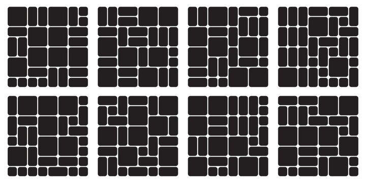 Bento grid vector square layouts. Geometric tiles pattern for photo collage, website layout, etc. Trendy tiling frames arrangements and presentation templates for social media.