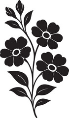 Graceful Floral Silhouette  Minimalist Botanical Vector with Blooming Petals Curled Leaves & Bud Cluster in Black and White
