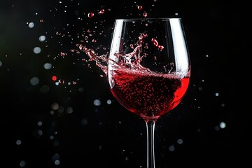 Fototapeta premium Splashing red wine in elegant glass against black background capturing motion energy and luxury beverage concept