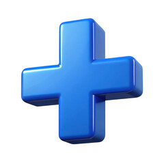 Fototapeta premium 3d glossy blue plus sign symbol with realistic shading and clean design transparent background