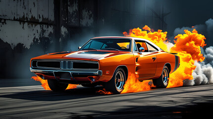 Obraz premium The Burning Car Created with Generative AI technology