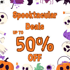 Halloween promotion design with transparent background, featuring pumpkin, bats, and tagline 