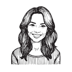 Beautiful Woman Doodle Black and White Illustration Fashion Girl Portrait Line Art Sketch Vector