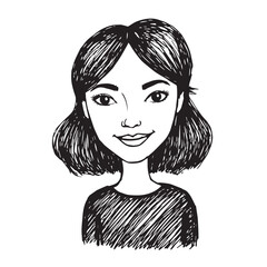 Beautiful Woman Doodle Black and White Illustration Fashion Girl Portrait Line Art Sketch Vector