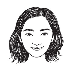 Beautiful Woman Doodle Black and White Illustration Fashion Girl Portrait Line Art Sketch Vector