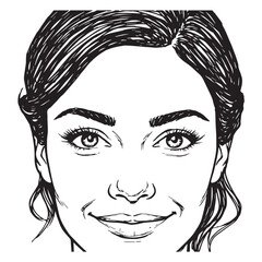 Beautiful Woman Doodle Black and White Illustration Fashion Girl Portrait Line Art Sketch Vector