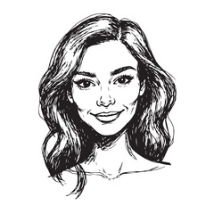 Beautiful Woman Doodle Black and White Illustration Fashion Girl Portrait Line Art Sketch Vector