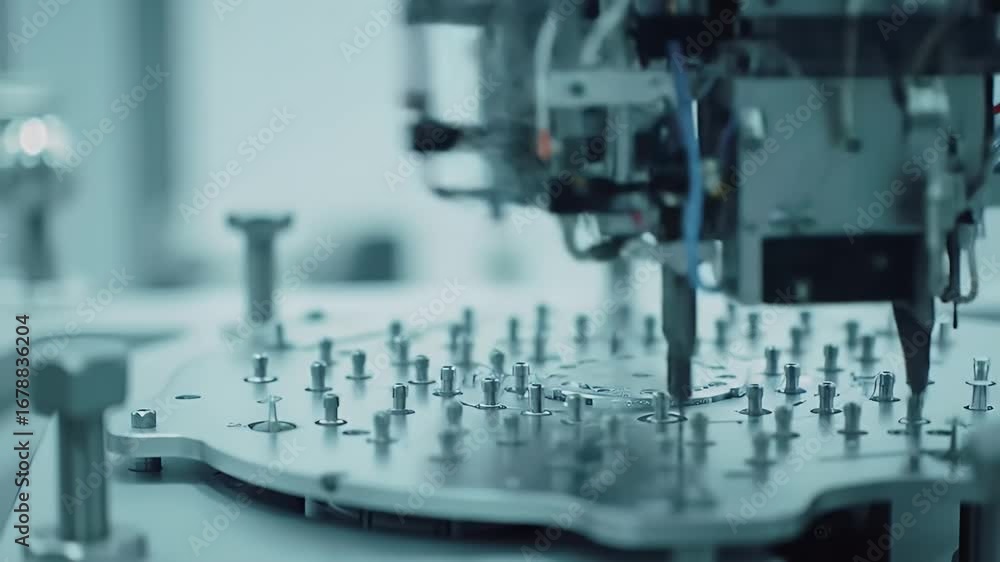 Poster precise robotic arm applying food safe nanotech in a clean automated process silver platform under b