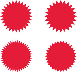 Red Starburst icon set.Vector Stock Illustration. Different forms of stars, constellations.Circle starburst label shape for promo, sale, price offer badge sticker.Sale, promo label color design.