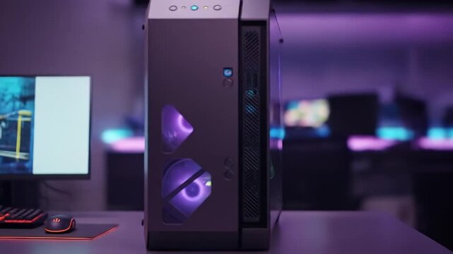 Modern gaming PC with RGB lighting on a desk setup