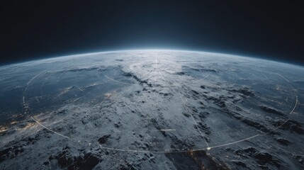 Earth's curvature from space with a network overlay, a futuristic view of the planet