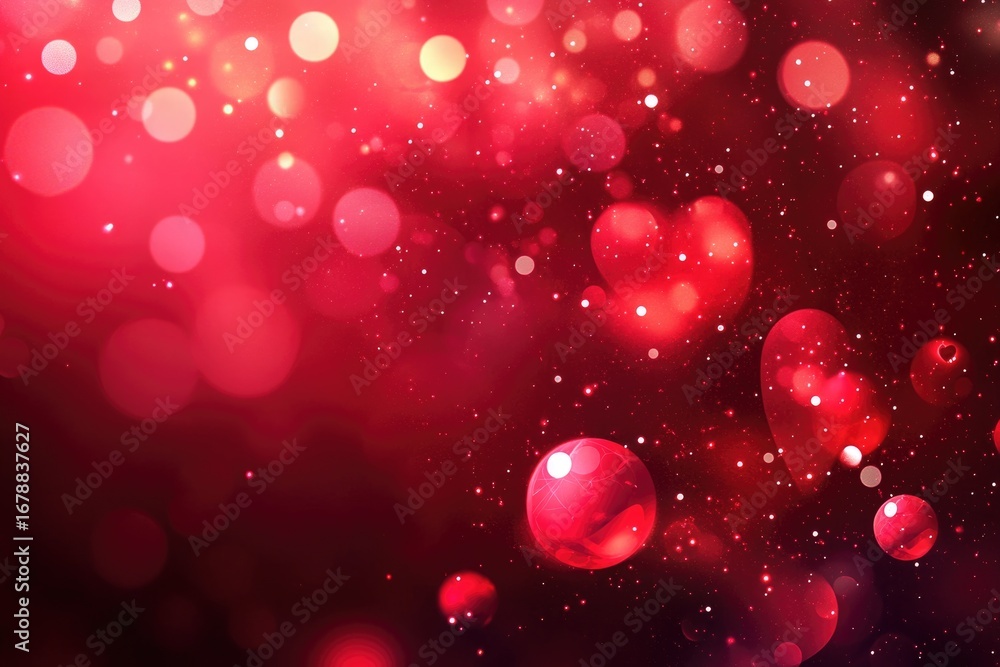 Poster vibrant red bokeh with floating spheres for festive backgrounds