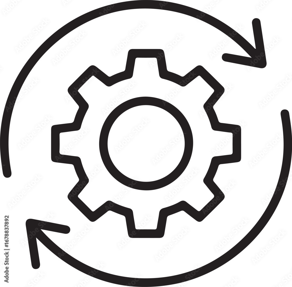 Aufkleber circular arrow icon with a gear in the center representing process or workflow