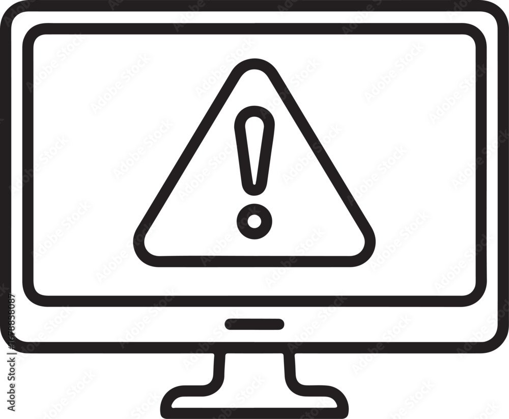 Poster computer monitor displaying a warning alert with exclamation mark inside a triangle