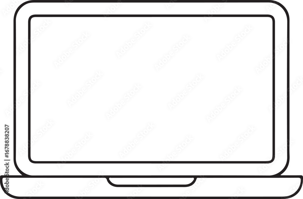 Poster simple outline icon of an open laptop computer on a white background