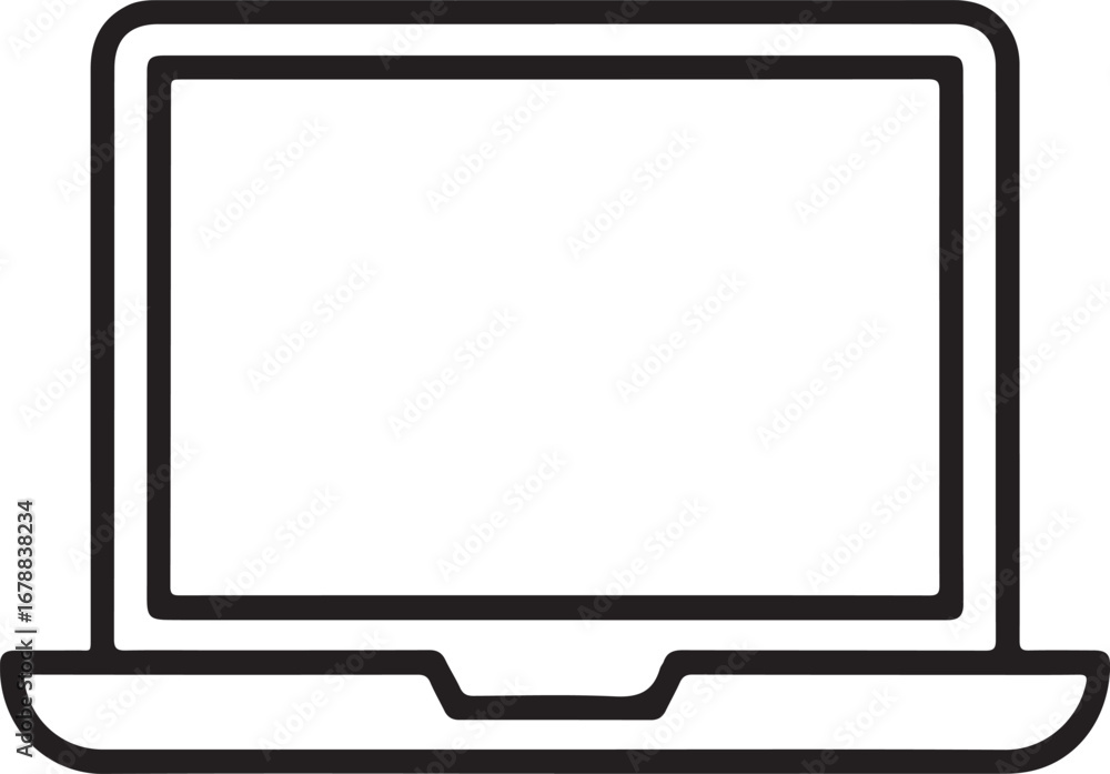 Poster simple outline icon of an open laptop computer front view