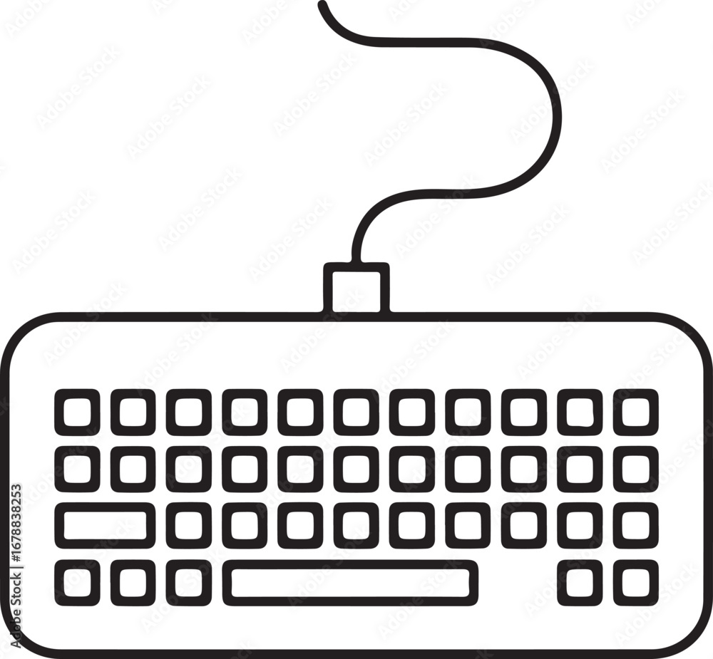 Poster simple outline drawing of a computer keyboard with a curved cable