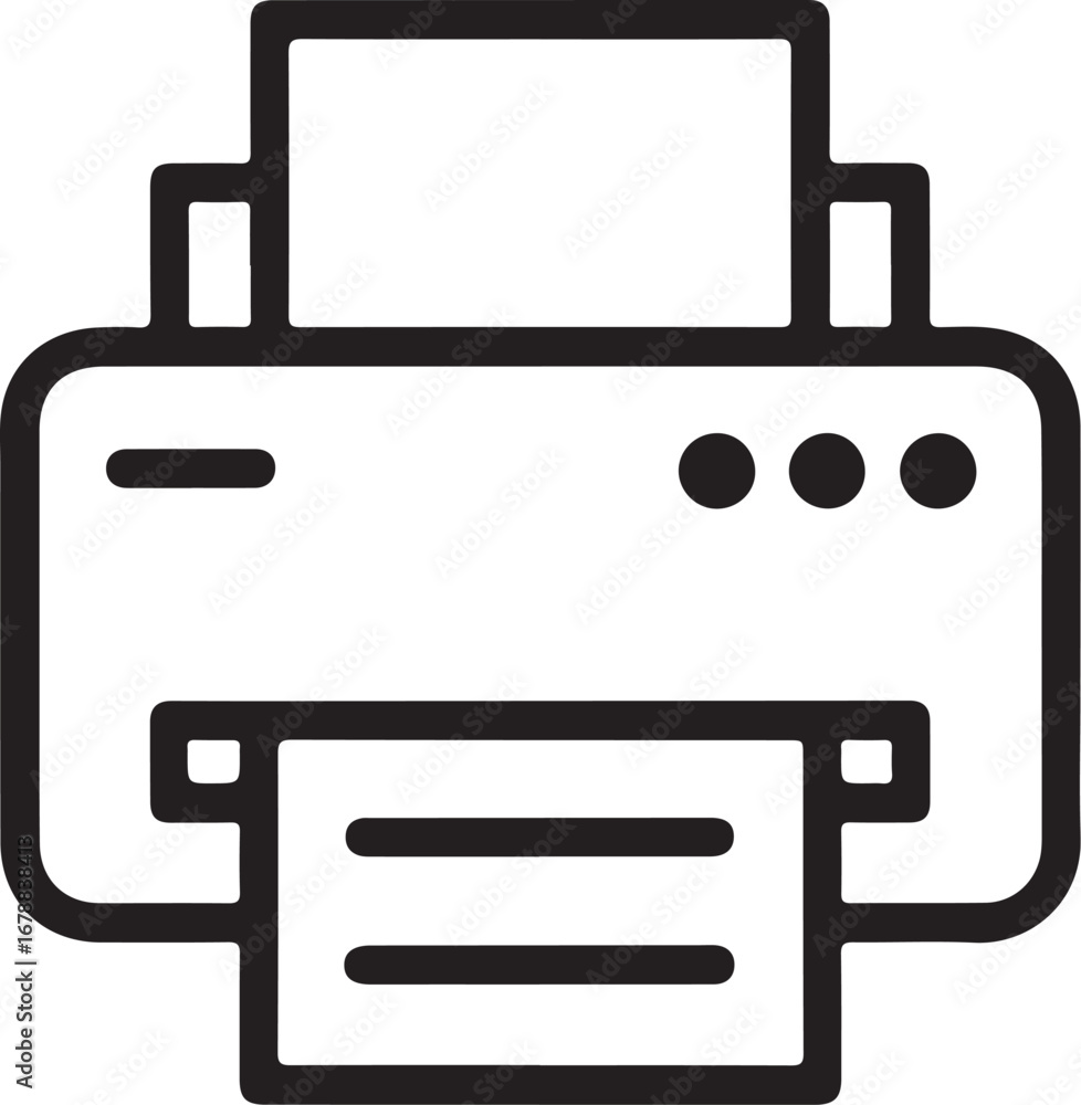 Poster simple line art icon of a modern printer with paper output