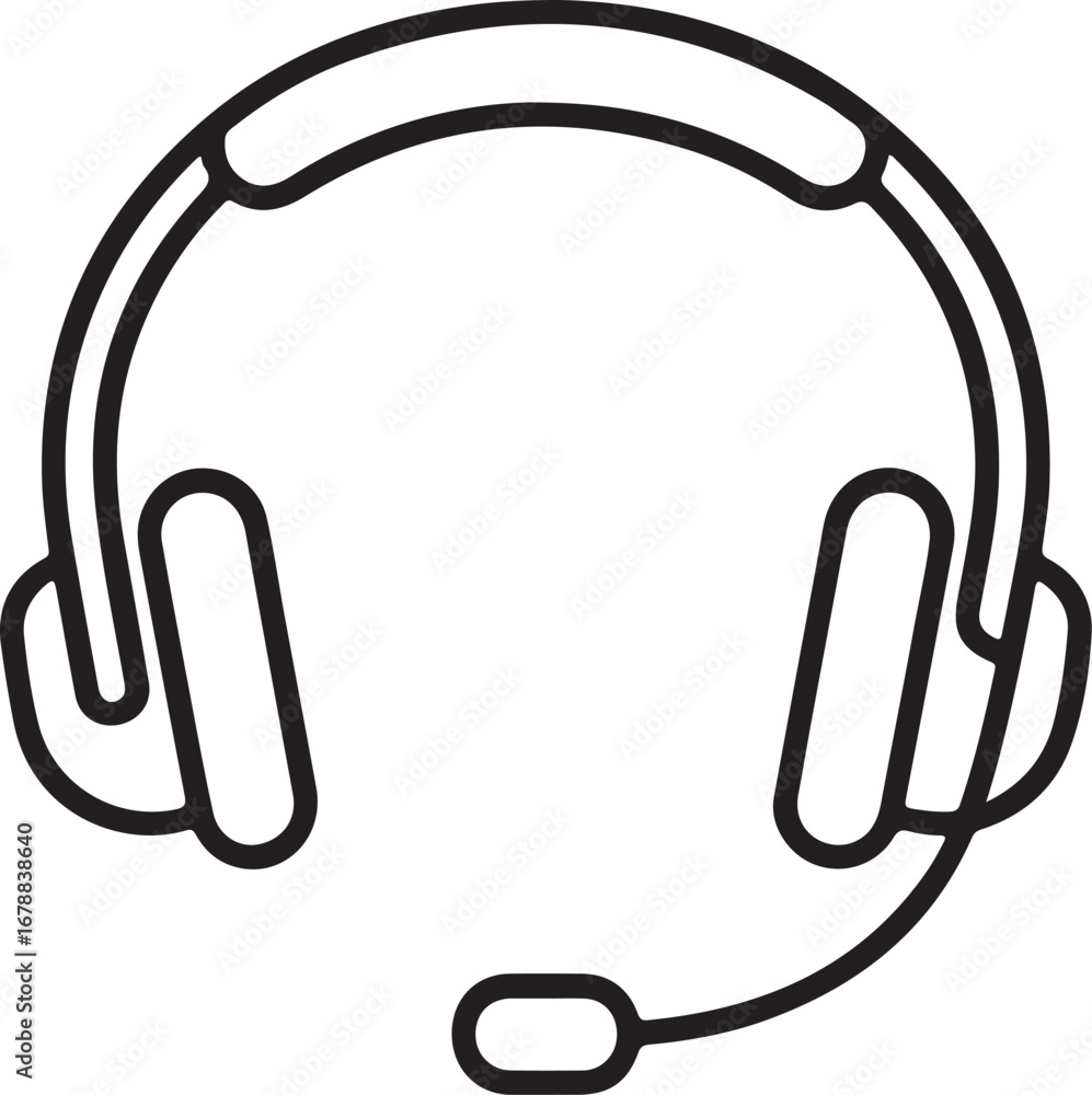 Poster simple outline icon of a headset with microphone for customer service and communication