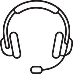 Simple outline icon of a headset with microphone for customer service and communication