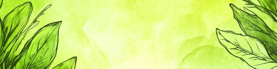 Obraz premium Serene Soft Green Botanical Elegance with Flowing Watercolor and Delicate Line Art Accents