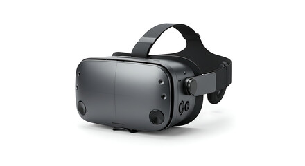 High-Resolution Image of Sleek Black Virtual Reality Headset on a Clean White Background, Ready for Immersive Gaming and Entertainment Experiences