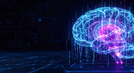 Fototapeta premium Abstract visualization of an artificial intelligence brain with glowing data streams and neural networks
