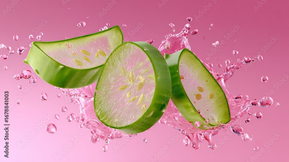 Aufkleber close up of a cucumber with the inside sliced open. the cucumber is surrounded by water droplets, gi