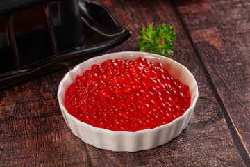Salmon red caviar in the bowl