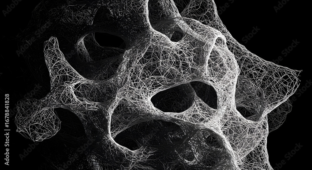 Aufkleber abstract wireframe structure with hollow forms on black background