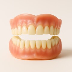 Complete set of dentures, representing dental health, care, and prosthetics.
