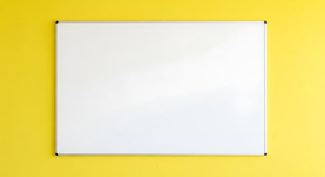 Blank whiteboard on a bright yellow background