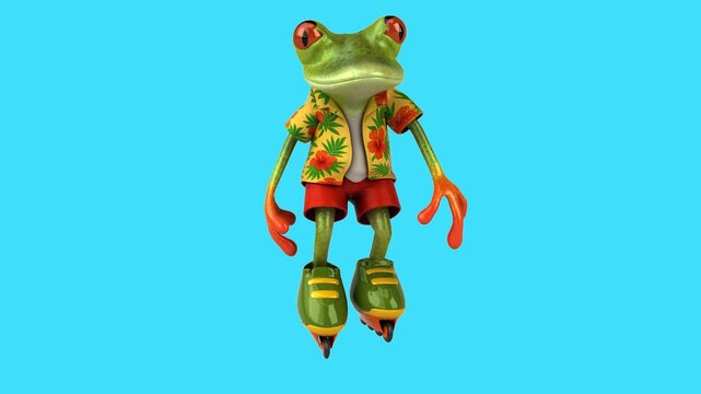 Fun 3D cartoon frog on rollerskates (with alpha channel)