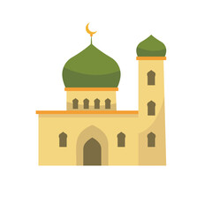 Mosque vector icon illustration, mosque clip art, mosque with dome and minaret, isolated on white background
