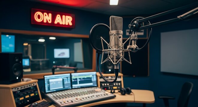 Modern radio studio interior - Powered by Adobe