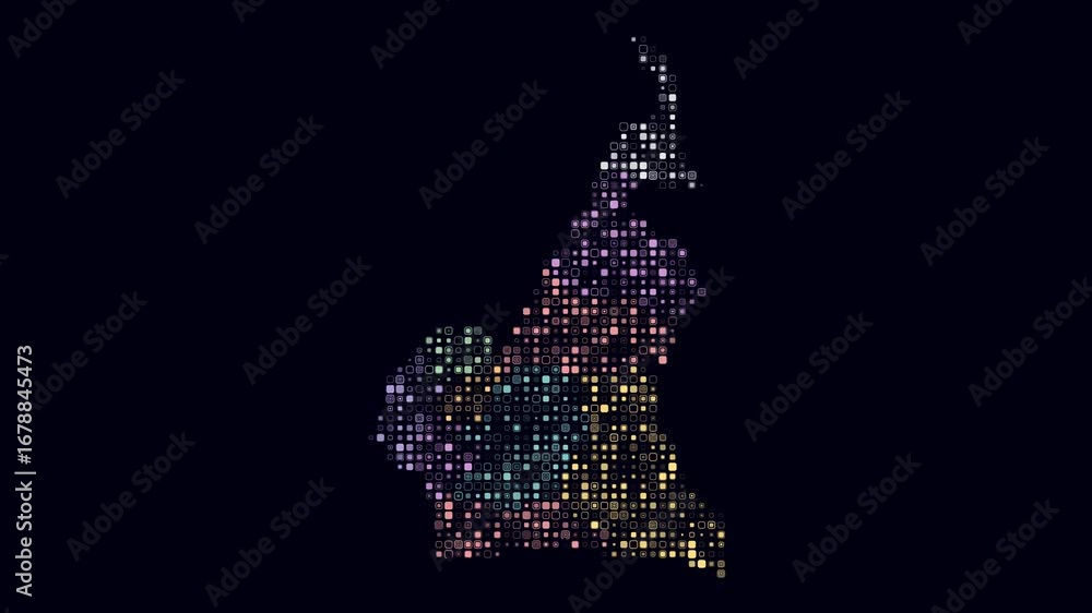 Aufkleber cameroon map animation. shape of the country with pulsating colored dots. small size rounded square 
