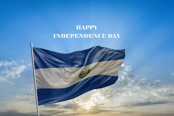 Independence day National flag of Salvador waving on flagpole
