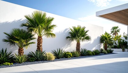 Modern landscaping with palm trees