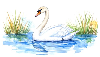 Obraz premium Watercolor swan on water