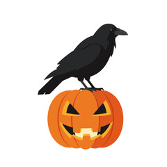 Black Crow on Halloween Pumpkin.