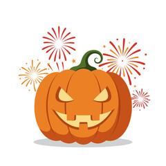 Spooky Halloween Jack-o-lantern with Fireworks.