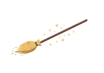 Magical Flying Broom with Golden Sparkles.